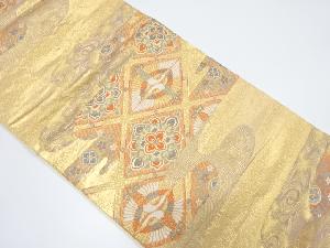 格天井に向かい鶴・華紋模様織出し袋帯